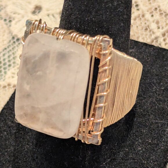 Southwestern Artisans Jewelry - Clear-Rose Quartz Gold-Filled Domed Ring